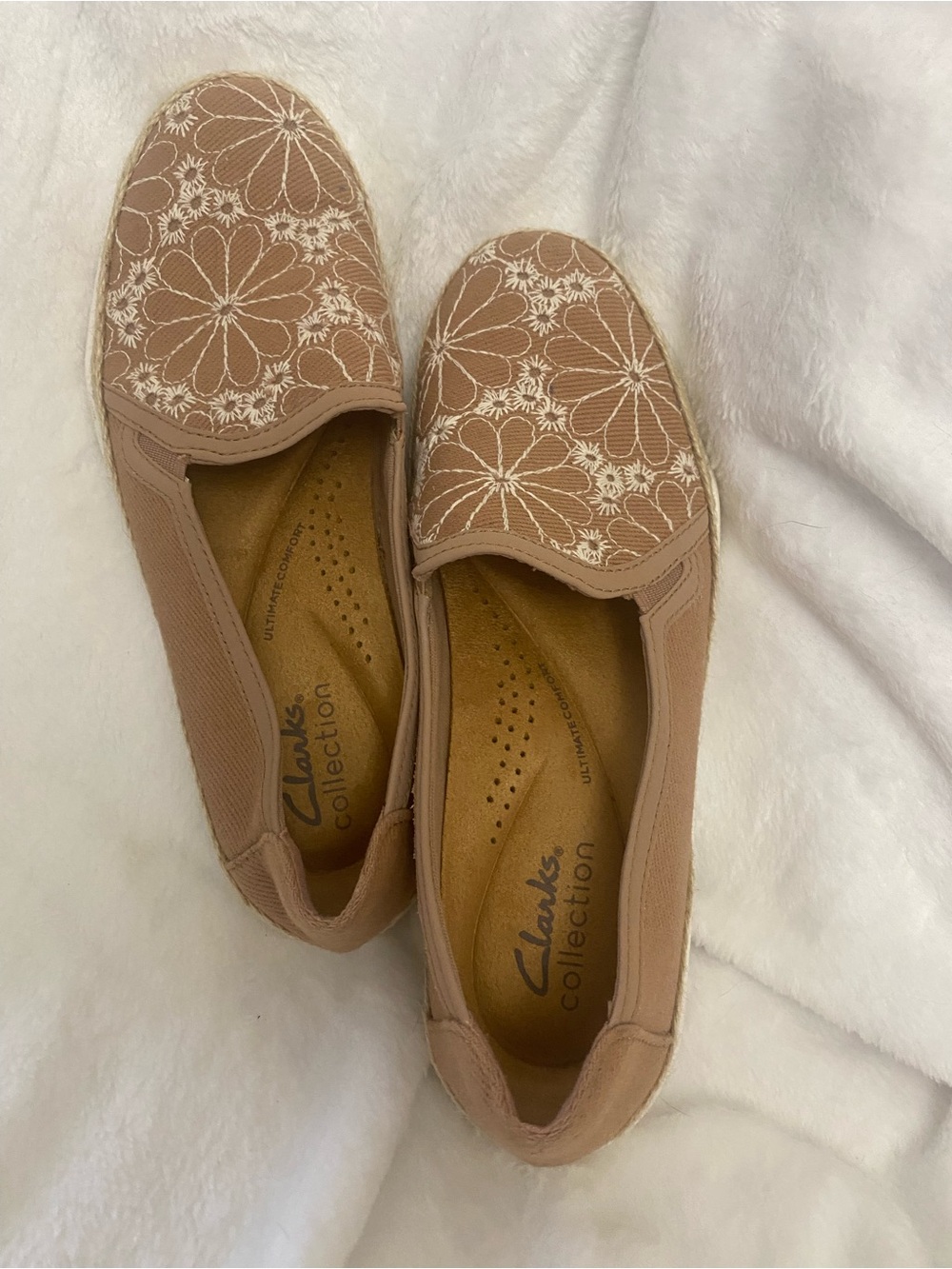 Clarks Women's Floral Embroidered Slip-On Loafers in Beige
